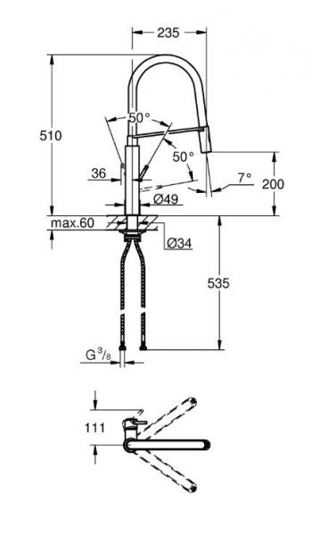 Grohe Concetto k&oslash;kkenarmatur m/profi-bruser - Krom/sort