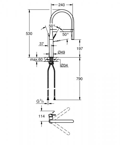 Grohe Essence New k&oslash;kkenarmatur m/profi-bruser - Poleret hard graphite