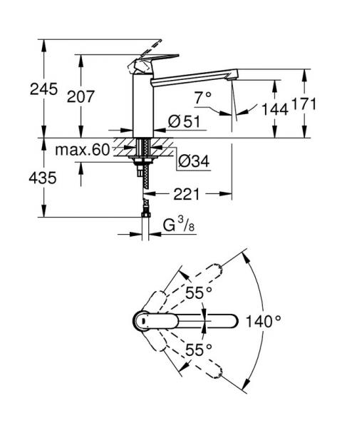 Grohe Eurosmart Cosmopolitan M k&oslash;kkenarmatur - Krom