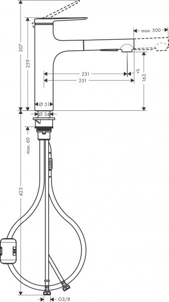 hansgrohe Zesis M33 k&oslash;kkenarmatur 160 m/udtr&aelig;k 2jet - Krom
