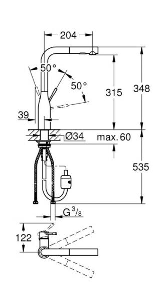 Grohe Essence New k&oslash;kkenarmatur m/udtr&aelig;k - Poleret hard graphite