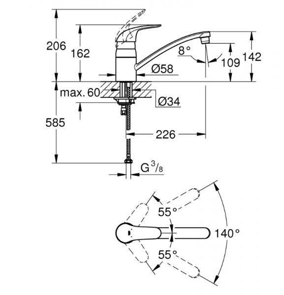 Grohe EuroEco k&oslash;kkenarmatur - Krom
