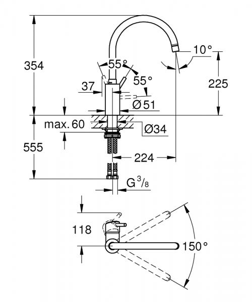 Grohe NEW Concetto k&oslash;kkenarmatur m/C-tud - Supersteel