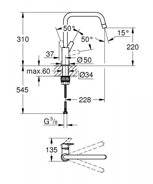 Grohe Start k&oslash;kkenarmatur m/L-tud - Steel