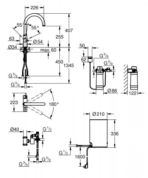 Grohe Red Duo II Nordic k&oslash;kkenbatteri m/3L vandvarmer og C-tud - Krom