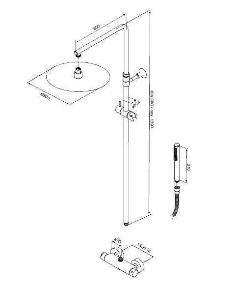 Damixa Iris 300 komplet brusesystem m/termostat - Mat sort