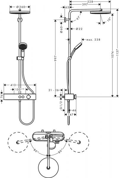 hansgrohe Pulsify S Showerpipe 1jet m/ShowerTablet Select 400 - B&oslash;rstet bronze