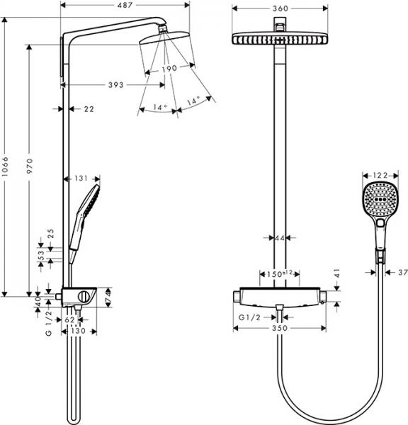 hansgrohe Raindance Select E 360 Showerpipe m/termostat 1jet - Krom