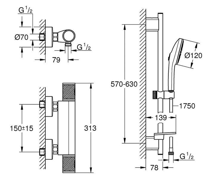 Grohe Precision komplet brusesystem m/Joy+ h&aring;ndbruser - Mat sort