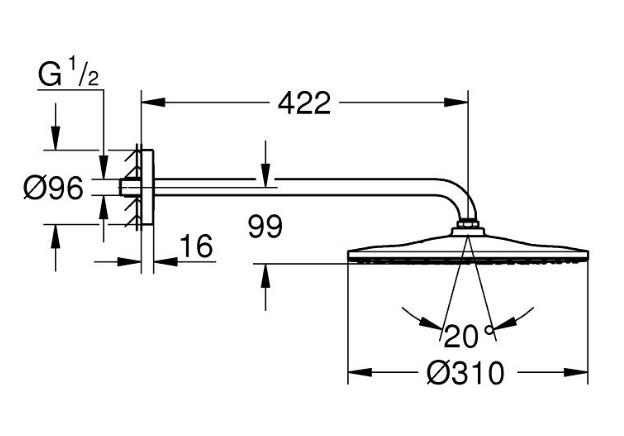 Grohe Rainshower Mono 310 hovedbruser t/v&aelig;g - Mat sort