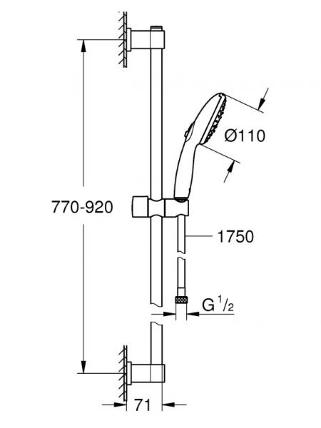 Grohe Vitalio Start 110 bruses&aelig;t 3 sprays m/Water Saving 900 mm