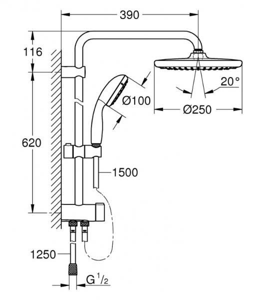 Grohe Vitalio Start 250 Flex bruses&aelig;t m/omskifter - Mat sort