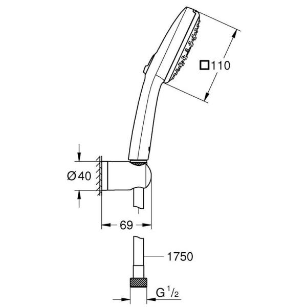Grohe Vitalio Comfort 110 bruses&aelig;t 3 sprays m/v&aelig;gholder & Water Saving