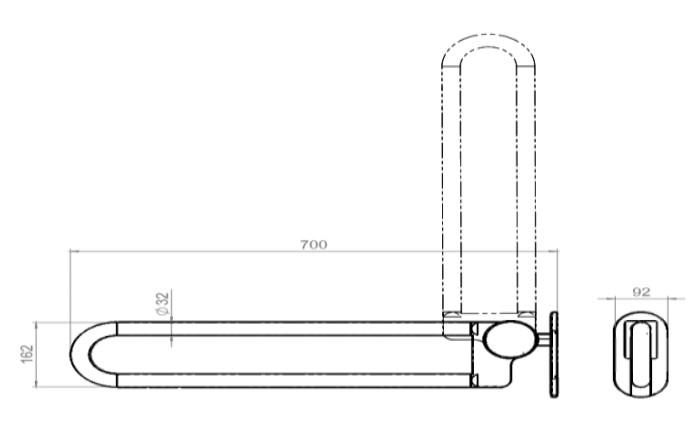 D-line Foldbar toiletst&oslash;tte 700mm - Rustfrit st&aring;l