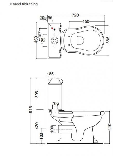 Lavabo Retro Monoblocco gulvst&aring;ende toilet m/P-l&aring;s
