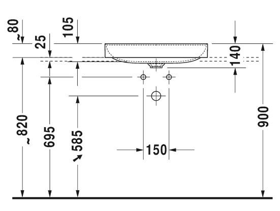 Duravit Durasquare 60 fritst&aring;ende bowlevask - Uden hanehul - Wondergliss