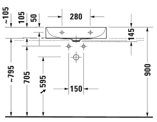 Duravit DuraSquare Compact 60 bowlevask op til v&aelig;g - Uden hanehul - Uden overl&oslash;b
