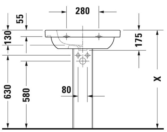 Duravit D-Code 65 h&aring;ndvask t/v&aelig;g eller m&oslash;bel - 1 hanehul