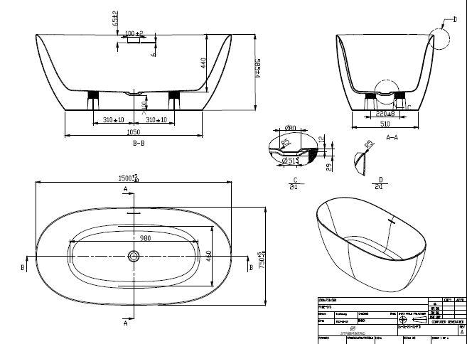 Str&oslash;mberg Genoa Oval fritst&aring;ende badekar 1500 x 750 mm