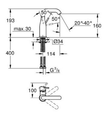Grohe Essence New M h&aring;ndvaskarmatur u/bundventil m/svingtud - Krom