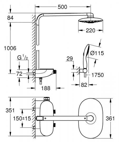 Grohe Rainshower SmartControl 360 DUO brusesystem m/termostat - Krom