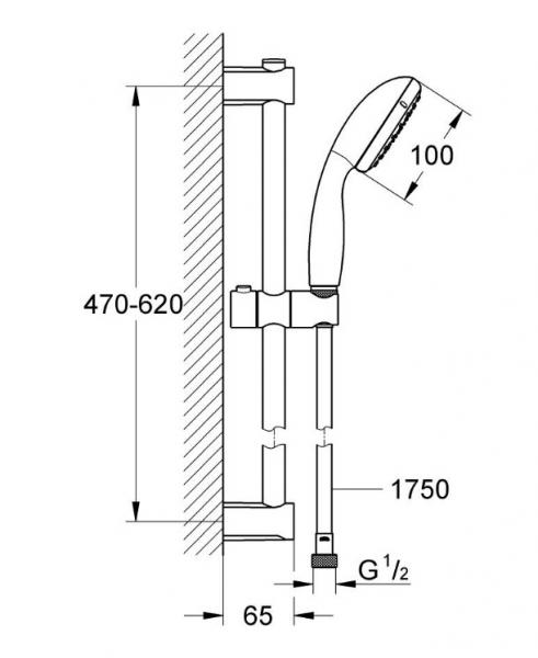Grohe Start komplet brusesystem m/Vitalio h&aring;ndbruser - Mat sort