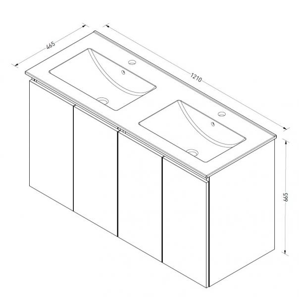 Sanibell Online 121 m&oslash;bels&aelig;t m/4 grebsfri l&aring;ger og dobbeltvask - Mat hvid - Flatpack