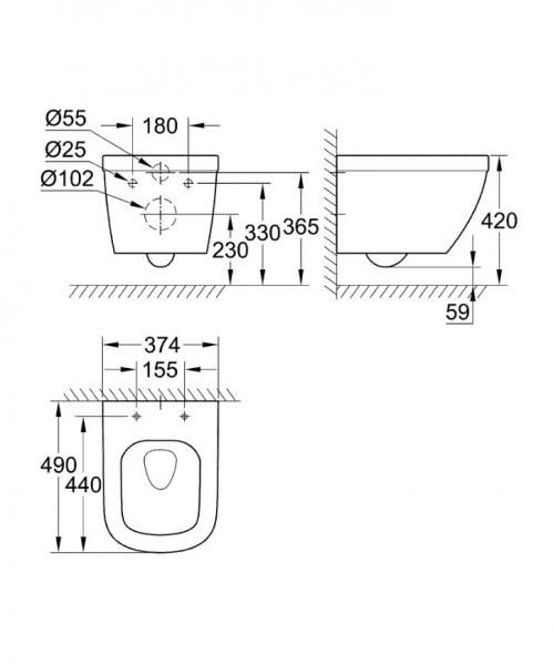 Grohe Euro kompakt Rimless toiletpakke inkl. s&aelig;de m/soft-close, lav cisterne og krom betjening