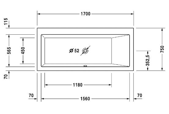 Duravit Vero rektangul&aelig;rt badekar 1700x750 - Rygl&aelig;n h&oslash;jre
