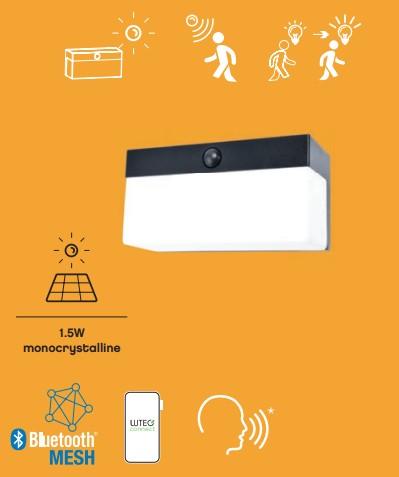 Lutec Fran Solar udend&oslash;rs v&aelig;glampe m/solceller og sensor - Mat sort