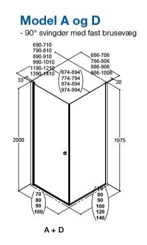 Dansani Match A+D 90x90 brusehj&oslash;rne - Klar glas/mat sort