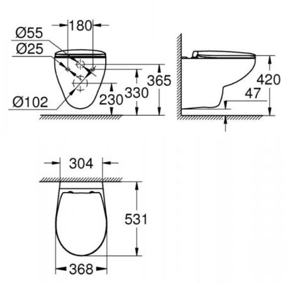 Grohe Bau Rimless toiletpakke inkl. s&aelig;de m/softclose, cisterne og krom betjening