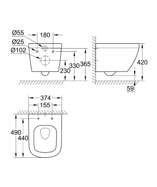 Grohe Euro kompakt Rimless toiletpakke inkl. s&aelig;de m/soft-close, cisterne og mat sort betjening