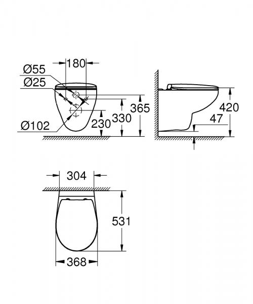 Grohe Bau Rimless v&aelig;gh&aelig;ngt toilet m/softclose s&aelig;de