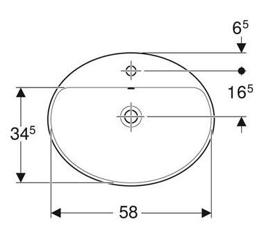 Geberit Variform 60 oval h&aring;ndvask m/bagkant t/nedf&aelig;ldning - 1 hanehul